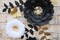 3D Paper Flower Decorations(Set of 13, White Black Gold), Giant Paper Flowers for Wedding Backdrop, Graduation Party, Bridal Shower, Halloween Centerpieces, Nursery Wall Decor